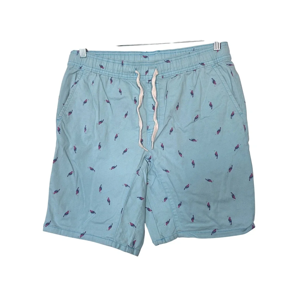 George Shorts Men M Blue Toucan Print Casual Elastic Waist Drawstring Cotton